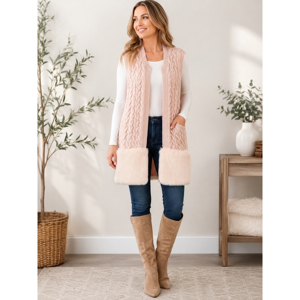 French Connection sweater & Fur vest Small